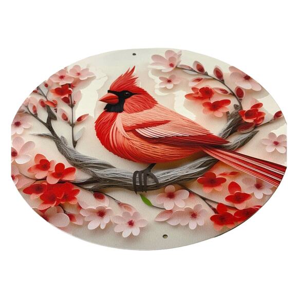 Metal Cardinal & Cherry Blossom Sign for Do it Yourself Wreaths, Home Decor - Picture 2 of 2